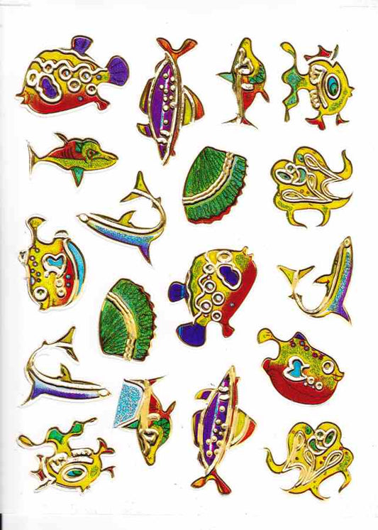 Fisch Fisches Meeresbewohner Wassertiere Tiere bunt Aufkleber Sticker metallic Glitzer Effekt für Kinder Basteln Kindergarten Geburtstag 1 Bogen 461