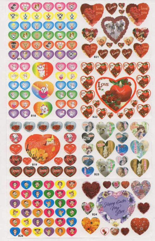 Hearts Heart Love Stickers for Children Crafts Kindergarten Birthday 1 sheet 477