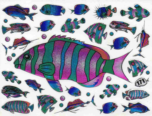 Poisson Poisson créatures marines animaux aquatiques animaux autocollants colorés effet de paillettes métalliques pour enfants artisanat maternelle anniversaire 1 feuille 477