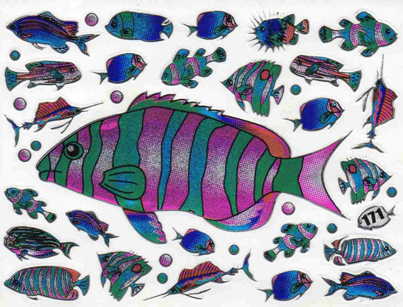 Fisch Fisches Meeresbewohner Wassertiere Tiere bunt Aufkleber Sticker metallic Glitzer Effekt für Kinder Basteln Kindergarten Geburtstag 1 Bogen 477