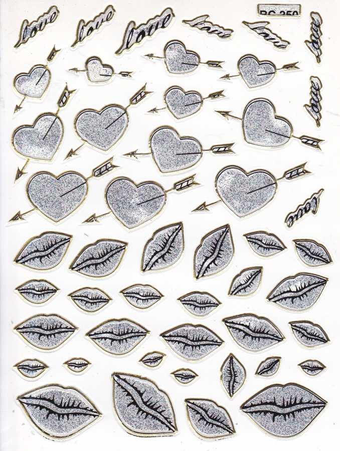 Heart Hearts Silver Love Sticker Metallic Glitter Effect for Children Crafts Kindergarten 1 sheet 478
