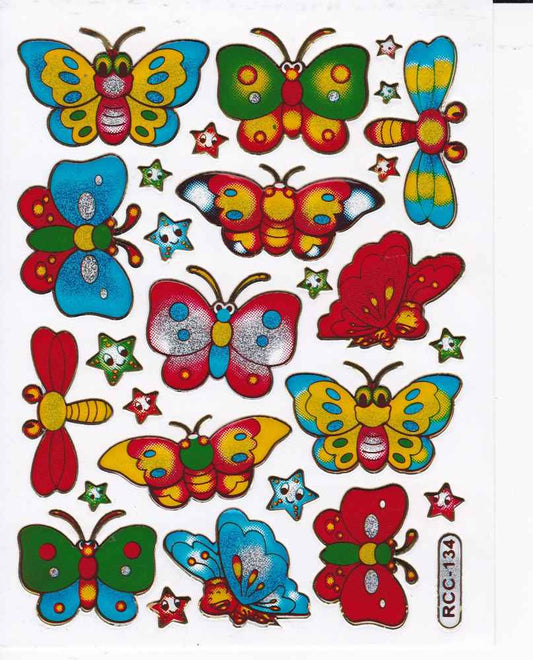 Papillon insectes animaux autocollant coloré effet de paillettes métalliques pour enfants artisanat maternelle anniversaire 1 feuille 485