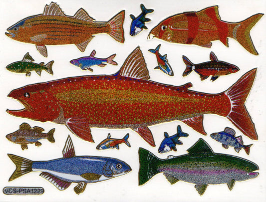 Poissons Créatures marines Animaux aquatiques Autocollants colorés Effet scintillant métallique pour l'artisanat des enfants Maternelle Anniversaire 1 feuille 486