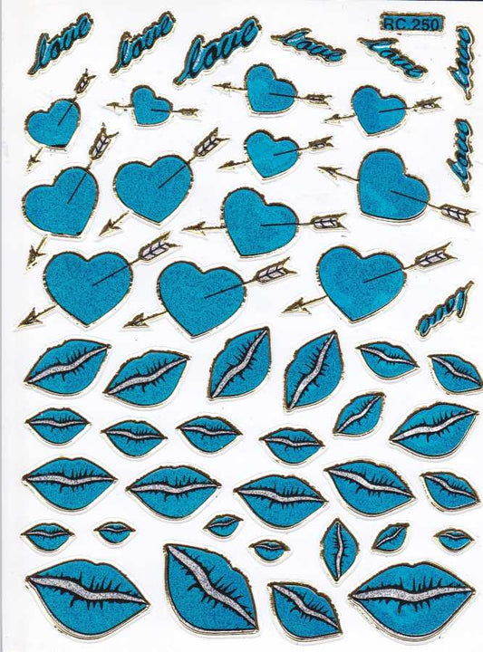 Heart Hearts Blue Love Sticker Metallic Glitter Effect for Children Crafts Kindergarten 1 sheet 488