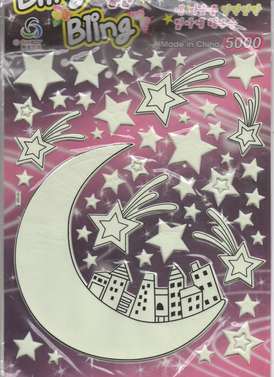 3D Leuchtet im Dunkeln Sterne Mond Aufkleber Sticker für Kinder Basteln Kindergarten Geburtstag 1 Bogen 492