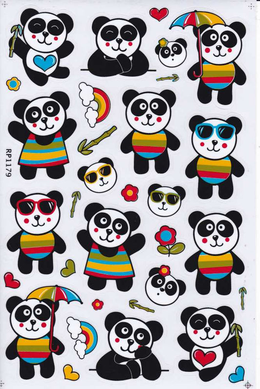 Panda Bär Pandabär Tiere Aufkleber Sticker für Kinder Basteln Kindergarten Geburtstag 1 Bogen 496