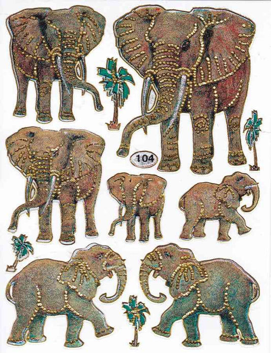 Elefant Elefanten bunt Tiere Aufkleber Sticker metallic Glitzer Effekt Kinder Basteln Kindergarten 1 Bogen 504