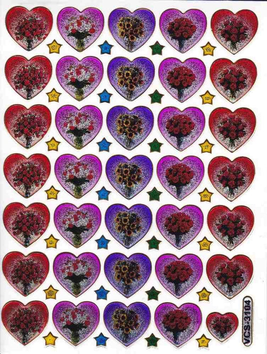 Heart hearts colorful love sticker metallic glitter effect for children crafts kindergarten birthday 1 sheet 507