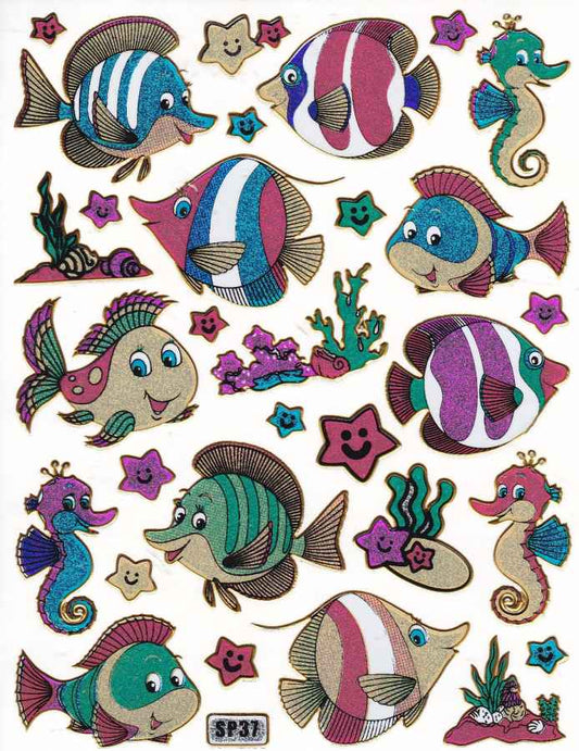 Fish Fish sea creatures aquatic animals animals colorful stickers metallic glitter effect for children crafts kindergarten birthday 1 sheet 508