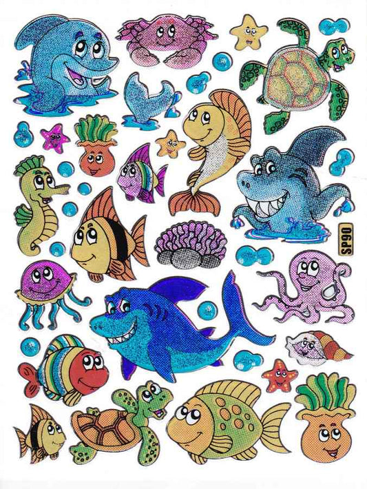 Fisch Fisches Meeresbewohner Wassertiere Tiere bunt Aufkleber Sticker metallic Glitzer Effekt für Kinder Basteln Kindergarten Geburtstag 1 Bogen 511