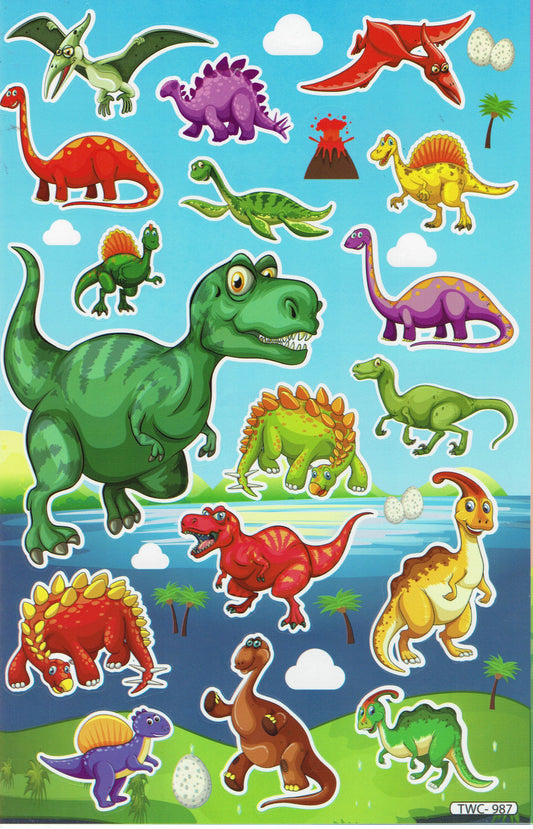 Dino Dinosaure Jurassic T-Rex Raptor Animaux Autocollants pour Enfants Artisanat Maternelle Anniversaire 1 feuille 515