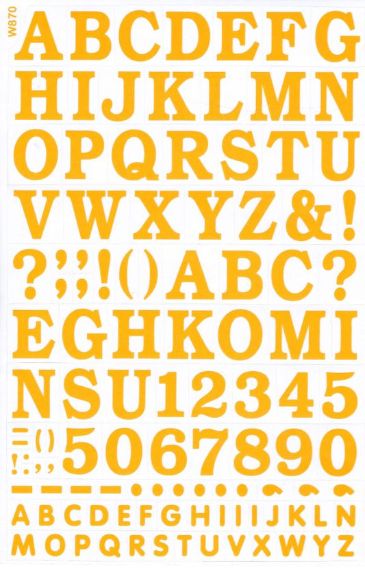 Letters ABC yellow 20 mm high sticker for office folders children crafts kindergarten birthday 1 sheet 516