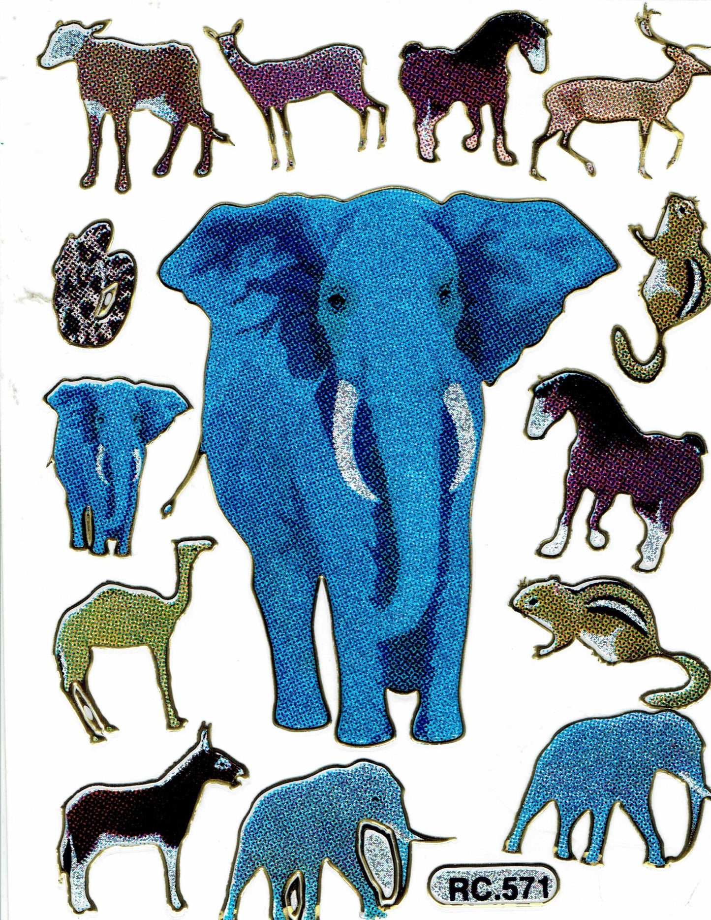 Elephant elephants colorful animals stickers stickers metallic glitter effect children's handicraft kindergarten 1 sheet 517