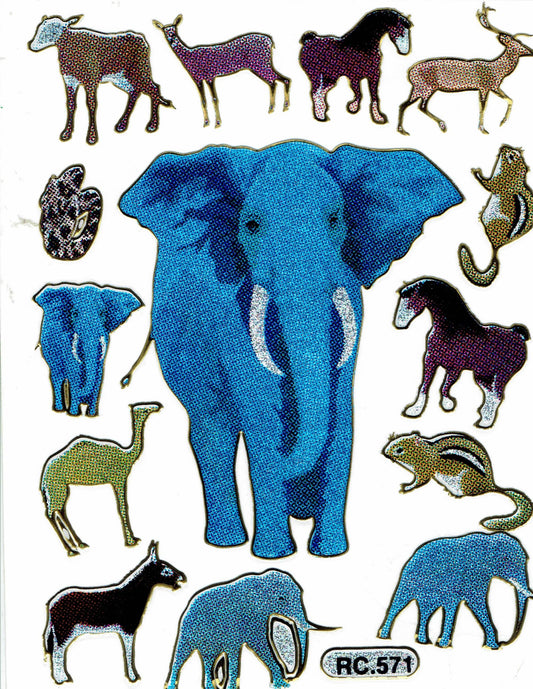 Éléphant éléphants animaux colorés autocollants autocollants métallisé effet scintillant artisanat pour enfants maternelle 1 feuille 517