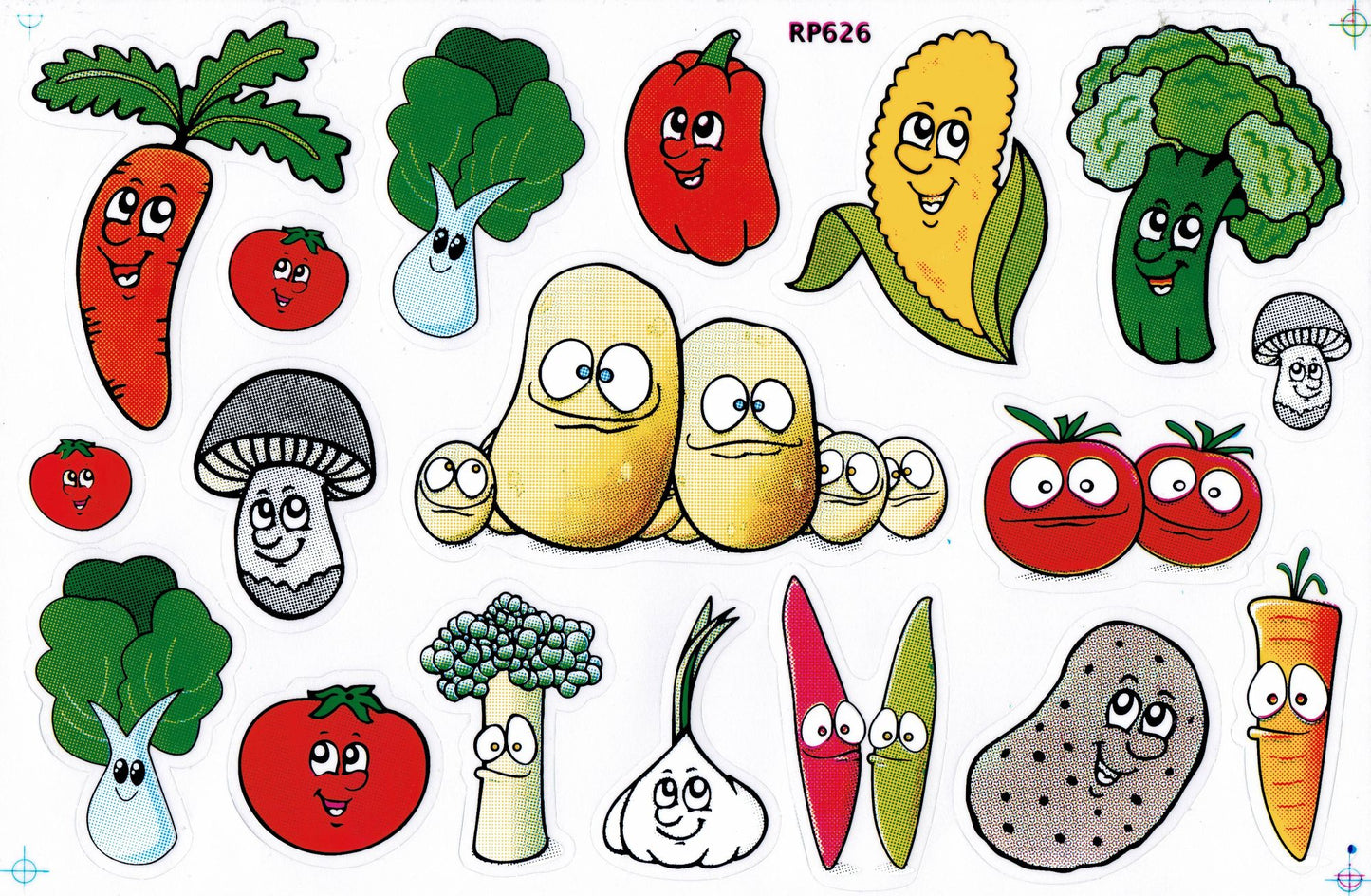Gemüse Kartoffel Pilz Knoblauch Mais Brokkoli Aufkleber Sticker für Kinder Basteln Kindergarten Geburtstag 1 Bogen 517
