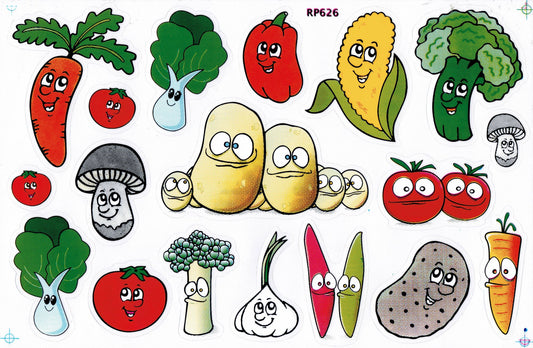 Légumes Pomme De Terre Champignon Ail Maïs Brocoli Autocollants pour Enfants Artisanat Maternelle Anniversaire 1 feuille 517