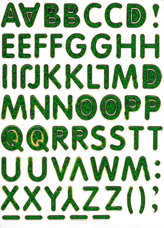 Letters ABC green height 14 mm sticker sticker metallic glitter effect school office folder children craft kindergarten 1 sheet 517