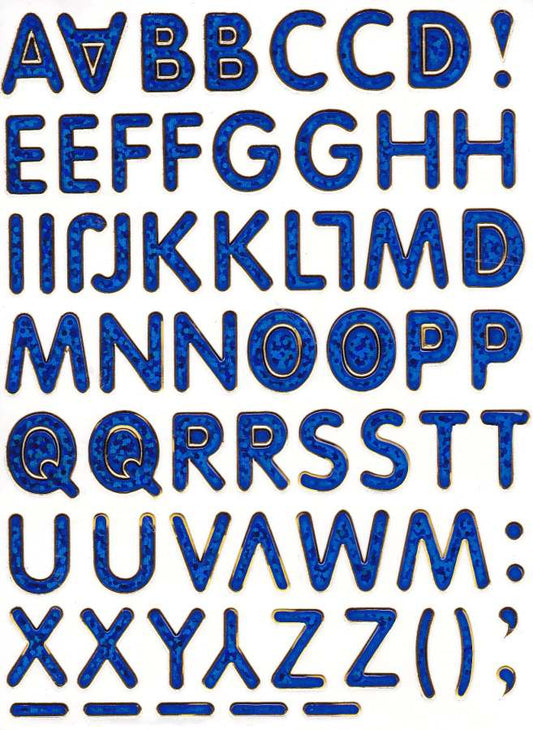 Lettres ABC bleu hauteur 14 mm autocollant autocollant métallisé paillettes effet école bureau dossier enfants artisanat maternelle 1 feuille 518