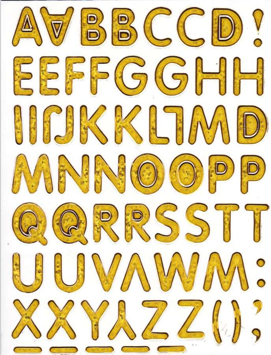 Buchstaben ABC gold Höhe 14 mm Aufkleber Sticker metallic Glitzer Effekt Schule Büro Ordner Kinder Basteln Kindergarten 1 Bogen 521