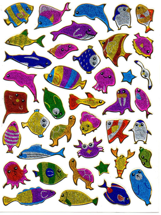 Fisch Fisches Meeresbewohner Wassertiere Tiere bunt Aufkleber Sticker metallic Glitzer Effekt für Kinder Basteln Kindergarten Geburtstag 1 Bogen 525