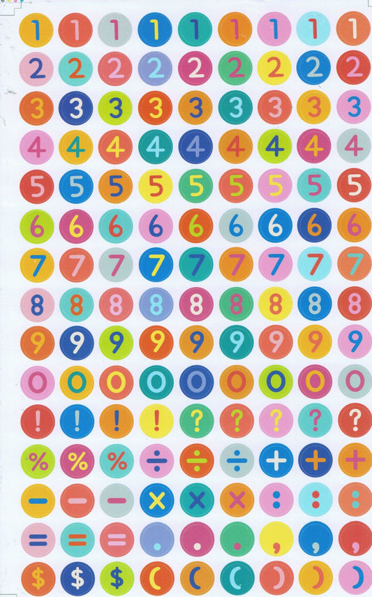 Numbers 123 colorful 13 mm high stickers for office folders children crafts kindergarten birthday 1 sheet 526