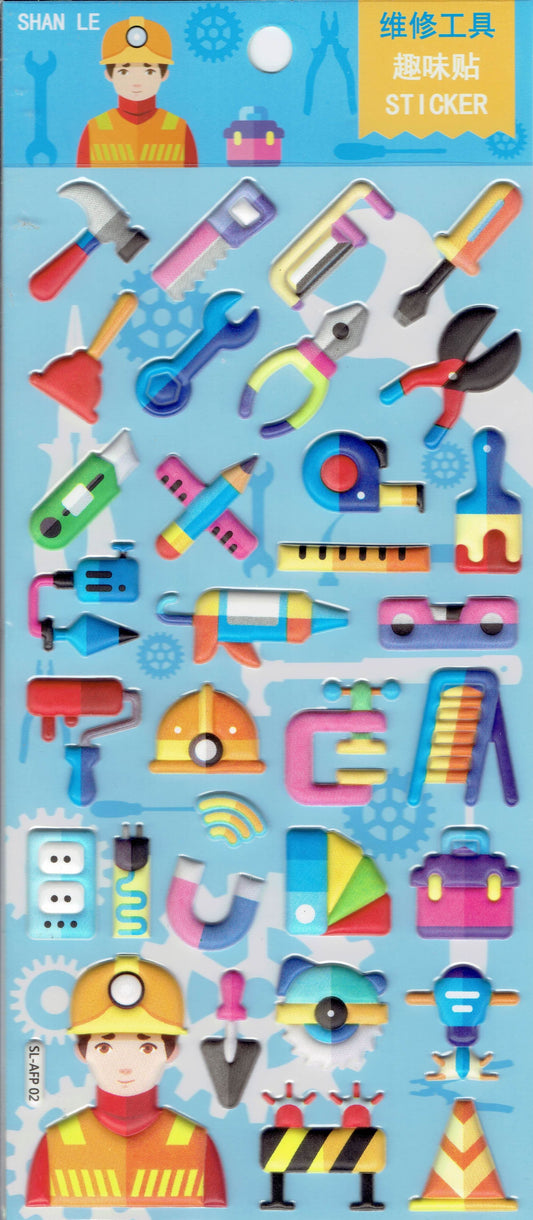 3D tool hammer screwdriver craftsman sticker sticker for children crafts kindergarten birthday 1 sheet 527