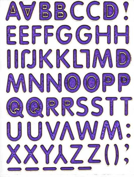Letters ABC purple height 14 mm sticker sticker metallic glitter effect school office folder children craft kindergarten 1 sheet 527