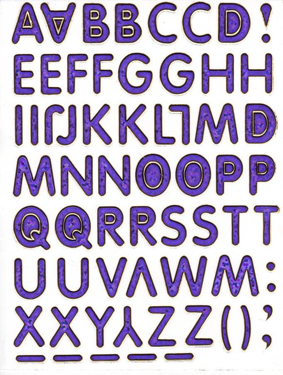 Buchstaben ABC lila Höhe 14 mm Aufkleber Sticker metallic Glitzer Effekt Schule Büro Ordner Kinder Basteln Kindergarten 1 Bogen 527