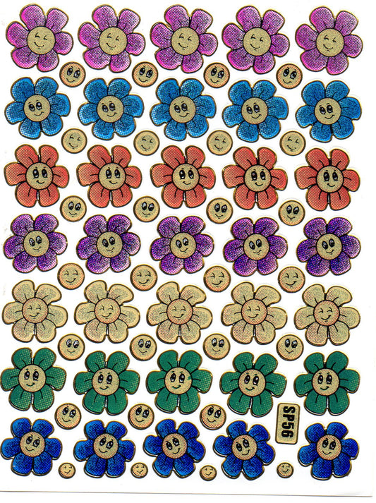 Tournesols, fleurs, fleurs, autocollants colorés, effet scintillant métallique, bricolage pour enfants, maternelle, 1 feuille 533