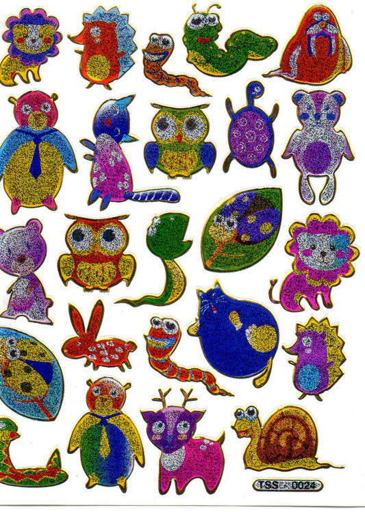 Owl walrus snail colorful animals decal sticker metallic glitter effect children's handicraft kindergarten 1 sheet 534