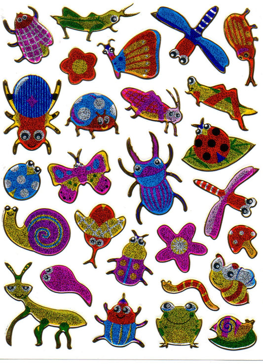 Insects, bugs, butterflies, colorful animals, stickers, metallic glitter effect, children's handicrafts, kindergarten, 1 sheet 535