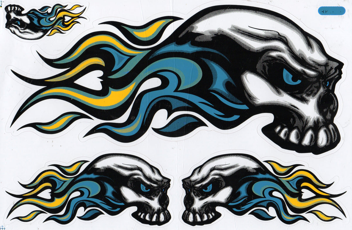 Blueshyhall Motorrad Aufkleber Set - Totenkopf Mit Flammen 20x14cm Reflektierend