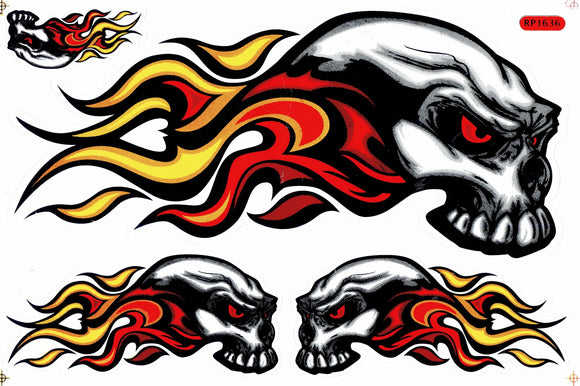 Skull flames fire orange sticker motorcycle scooter skateboard car tuning model building self-adhesive 540