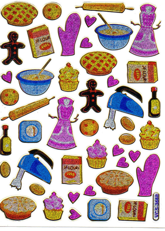 Décorations sucrées : Pâtisserie - Autocollants à paillettes métalliques pour l'école, les enfants, le bricolage et la maternelle (1 feuille, n° 545)