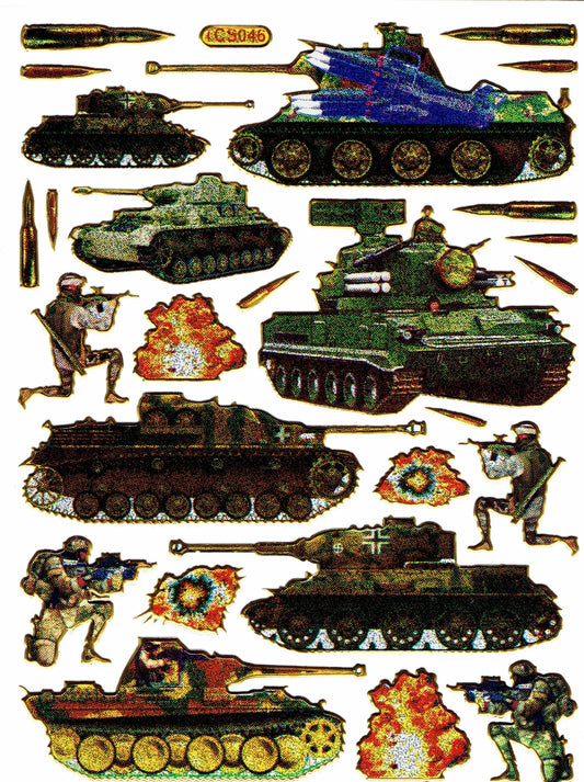 Panzer war decal sticker metallic glitter effect school children handicraft kindergarten 1 sheet 555