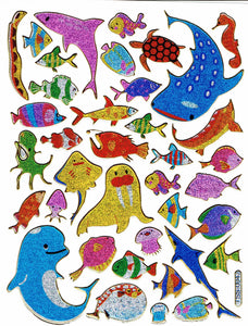 Fisch Fisches Meeresbewohner Wassertiere Tiere bunt Aufkleber Sticker metallic Glitzer Effekt für Kinder Basteln Kindergarten Geburtstag 1 Bogen 555