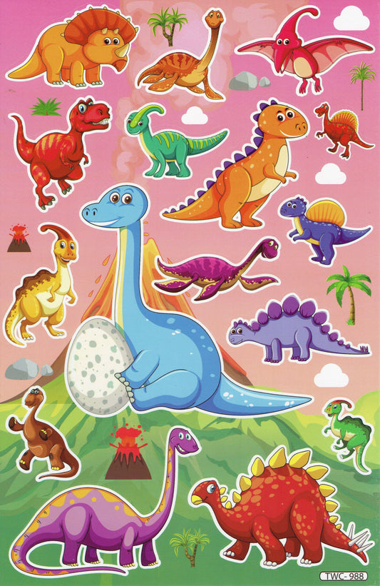 Dino Dinosaure Jurassic T-Rex Raptor Animaux Autocollants pour Enfants Artisanat Maternelle Anniversaire 1 feuille 563