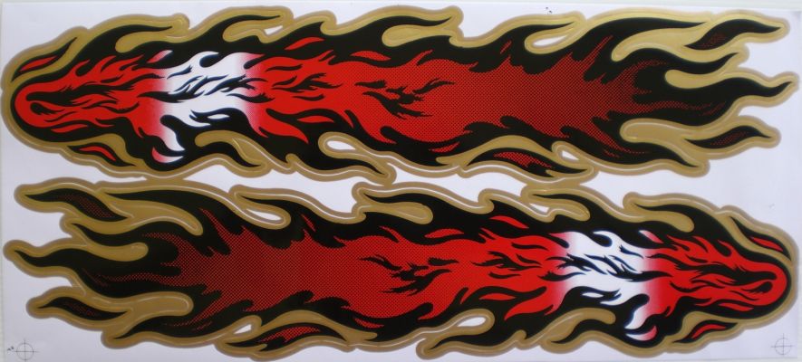 Grosse Flammen Feuer schwarz rot Sticker Aufkleber Folie 1 Blatt 400 mm x 180 mm wetterfest Motorrad Roller Skateboard Auto Tuning selbstklebend FL026