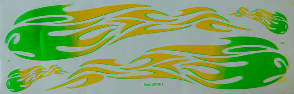 Grosse Flammen Feuer grün gelb Sticker Aufkleber Folie 1 Blatt 530 mm x 170 mm wetterfest Motorrad Roller Skateboard Auto Tuning selbstklebend FL044