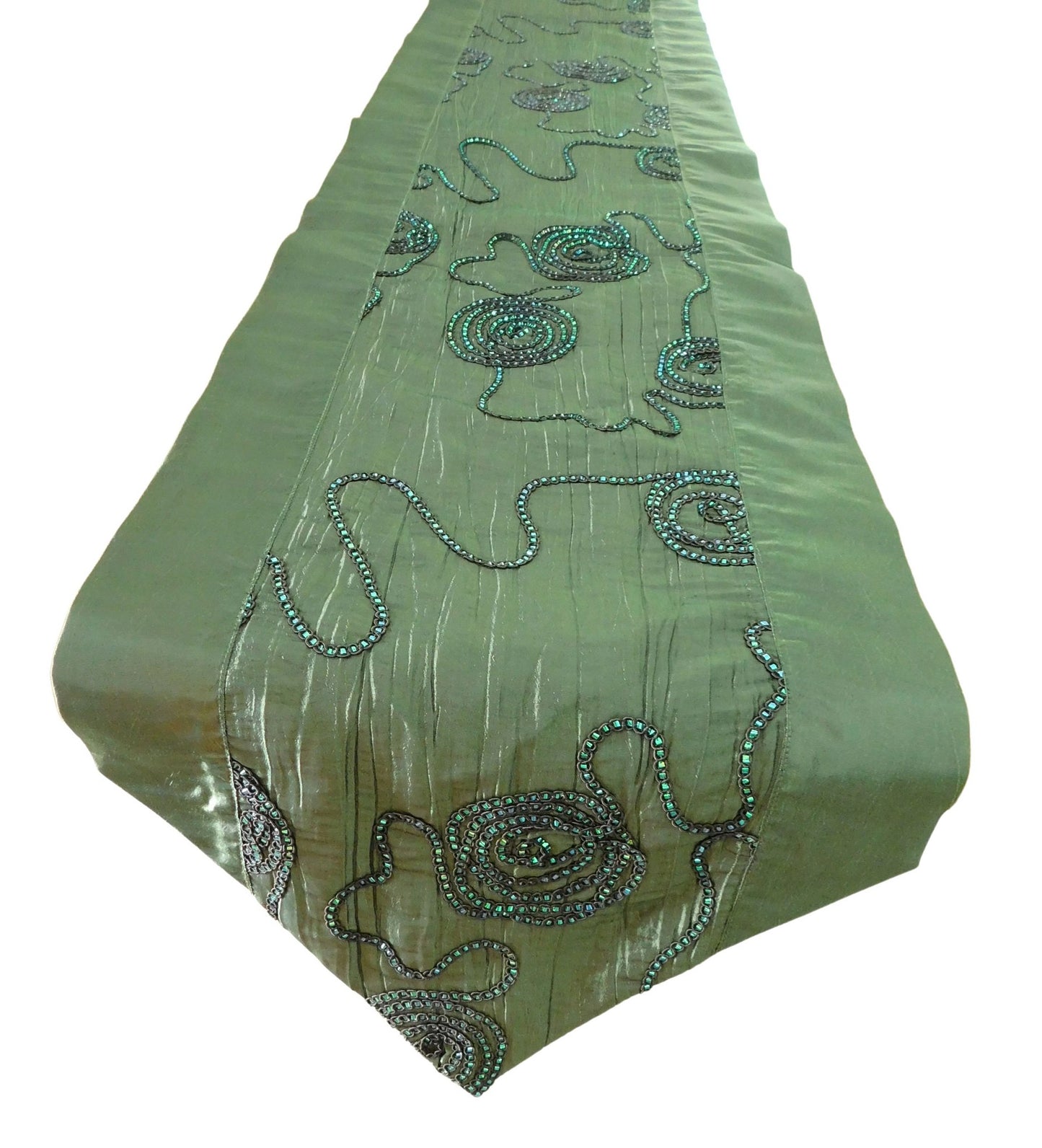 Table runner with ivy flowers rhinestone motif party banquet Christmas festival birthday wedding party living room kitchen tablecloth made of Thai silk Thai Silk