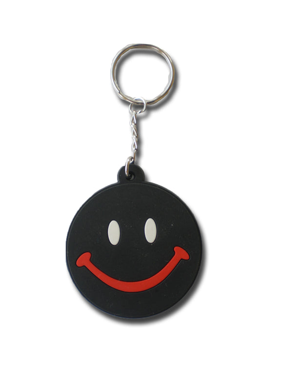 Smiley Lachen Smile schwarz lachendes Gesicht Schlüsselanhänger aus Kautschuk